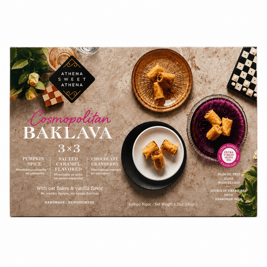 Baklava Cosmopolitan 3×3 dovleac, merișoare, caramel sărat, 180g – Athena Sweet Athena Athena Sweet Athena
