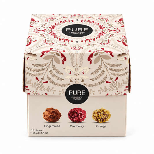 Pure Chocolate Cub White cu 18 trufe de ciocolată 124g Pure Chocolate