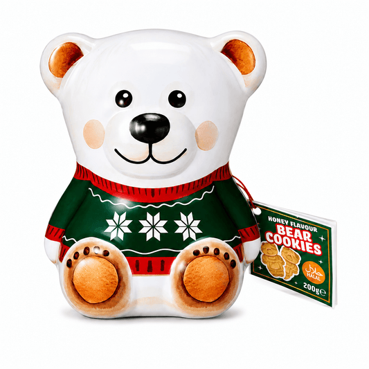 Pusculita in forma de ursulet alb Becky's cu biscuiti, 200 g