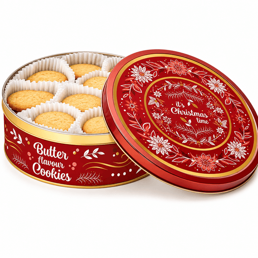 Biscuiti cu aroma de unt Becky's Seasonal 340g cutie metalica rosie Becky's