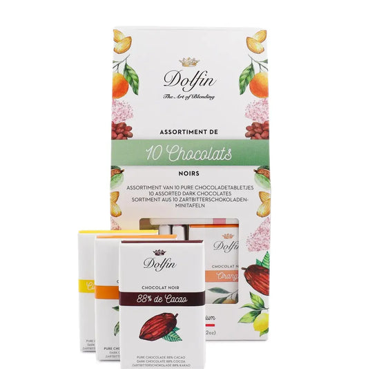 Selectie de 10 mini tablete de ciocolată neagră 100g Dolfin Delicatessen