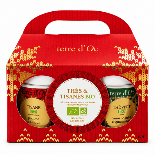 Set ceai verde bio cu ghimbir și infuzie bio cu măr caramelizat Terre d'Oc 90g Terre d'Oc