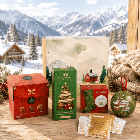 Snowy Country — Cadou cu Trufe Pure Chocolate, Fursecuri și Ceai