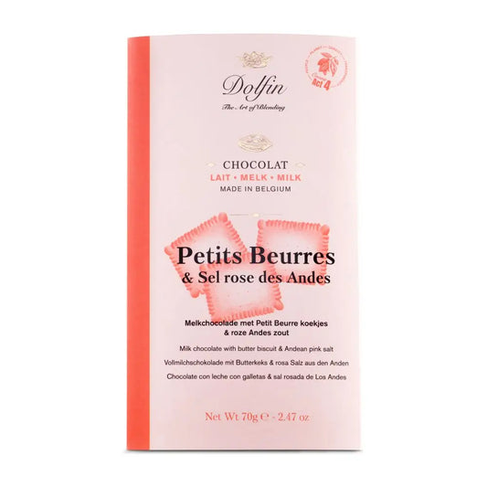 Tabletă de ciocolată cu lapte cu biscuiți Petit Beurre și sare roz din Anzi 70g Dolfin Delicatessen