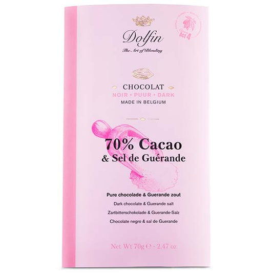 Tabletă de ciocolată neagră 70% cacao și sare de Guérande 70g Dolfin Delicatessen