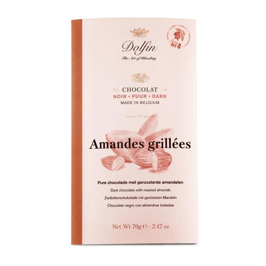 Tabletă de ciocolată neagră cu migdale prăjite 70g Dolfin Dolfin