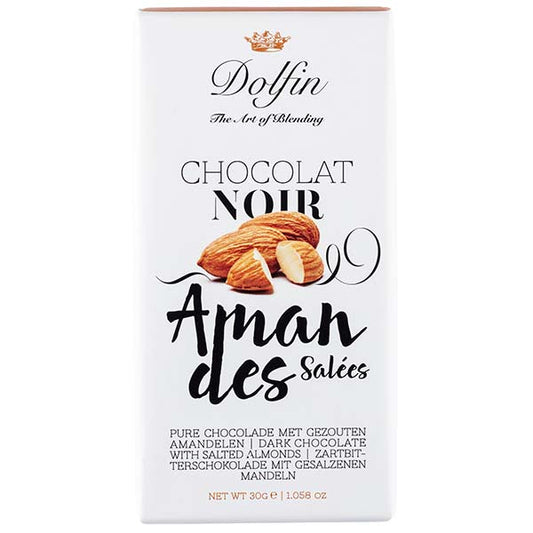 Tabletă de ciocolată neagră cu migdale sărate 30g Dolfin Delicatessen