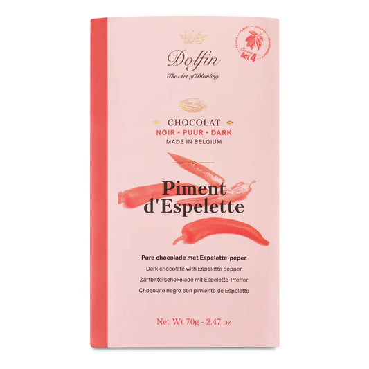 Tabletă de ciocolată neagră cu piper Espelette 70g Dolfin Delicatessen