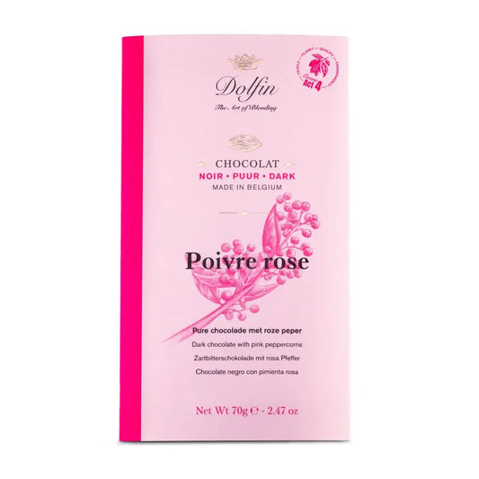 Tabletă de ciocolată neagră cu piper roz 70g Dolfin Delicatessen