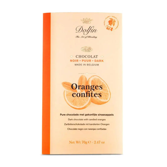 Tabletă de ciocolată neagră cu portocale confiate 70g Dolfin Delicatessen