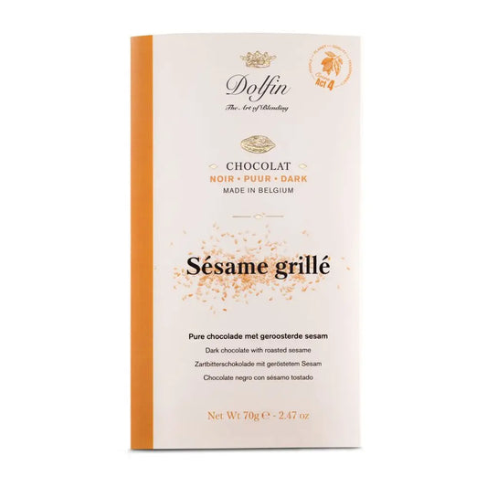Tabletă de ciocolată neagră cu susan prăjit 70g Dolfin Delicatessen