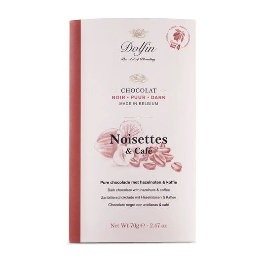 Tabletă de ciocolată neagră fina cu alune și cafea 70g Dolfin Dolfin