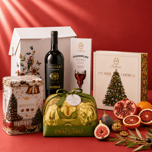 Masseri — Cadou cu Vin Primitivo, Panettone cu Fistic și Ciocolată Laurence Delicatessen