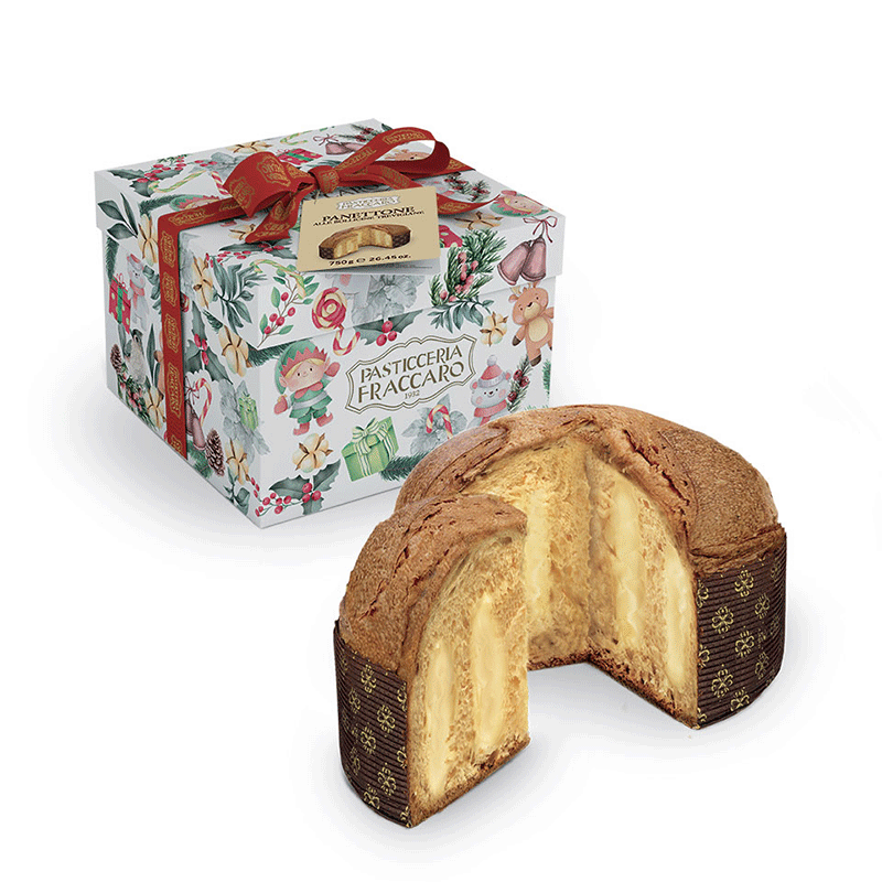 Panettone artizanal cu crema de prosecco in cutie cadou Fraccaro 750g - editie de Craciun