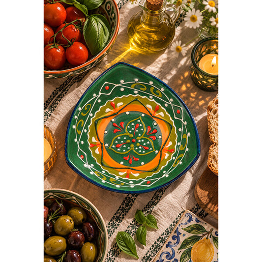 Bol cu 3 colțuri din ceramică artizanală spaniolă Verdes Con Amarillo 10 x 5 cm Delicatessen