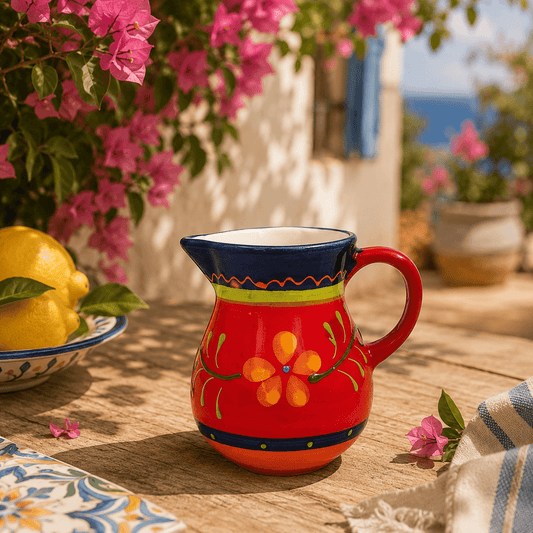 Carafă mica din ceramică artizanală spaniolă Rojo 9 cm Delicatessen