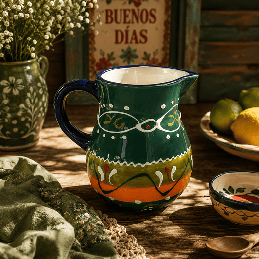 Carafă mica din ceramică artizanală spaniolă Verdes con Amarillo 9 cm Delicatessen