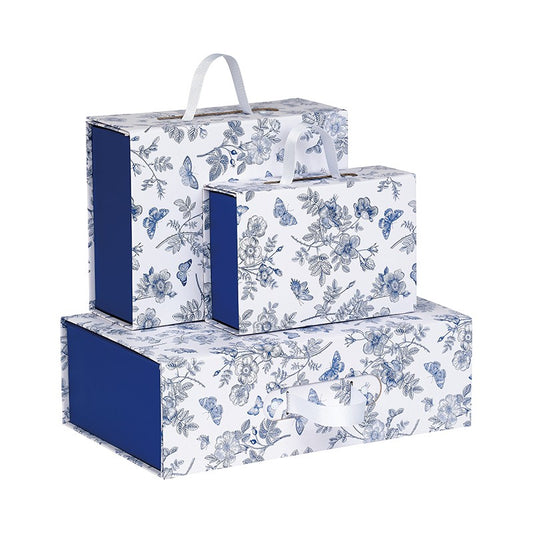 Cutie dreptunghiulară Toile de Jouy cu bandă alb/albastră cu mâner magnetic 23.5x18.5x9 cm Delicatessen