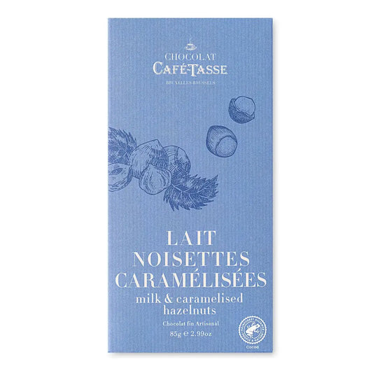 Tabletă de ciocolată cu lapte cu alune caramelizate sărate 85g Café-Tasse Delicatessen