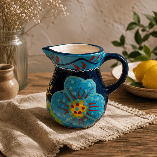 Carafă mica din ceramică artizanală spaniolă Flor azul 9 cm Delicatessen