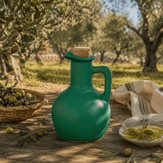 Sticlă pentru ulei formă de amforă, 180 ml — verde mat VdE Tivoli 1996