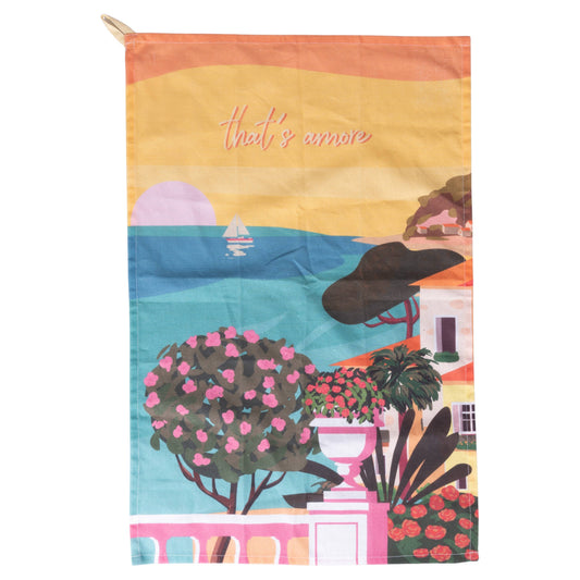 Prosop de bucătărie din bumbac, 45×70 cm — imprimeu peisaj de coastă VdE Tivoli 1996