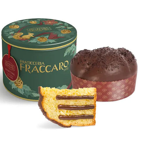 Panettone artizanal cu crema gianduja in cutie metalica Fraccaro 750g - editie de Craciun