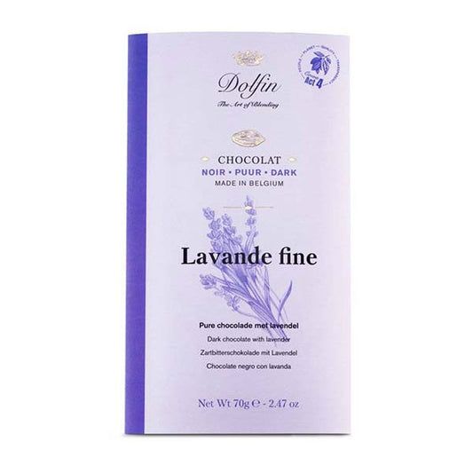 Tabletă de ciocolată neagră fina cu lavandă 70g Dolfin Dolfin