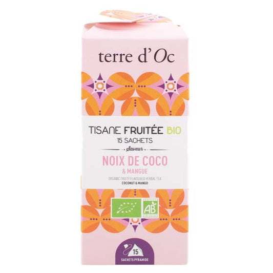 Ceai organic fructat cu nucă de cocos și mango 15 infuzii Terre d'Oc Delicatessen