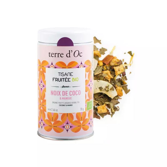 Ceai organic fructat cu nucă de cocos și mango Terre d'Oc, 70g