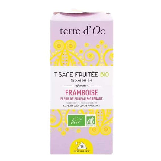 Ceai organic fructat cu zmeură, flori de soc și rodie 15 infuzii Terre d'Oc Delicatessen