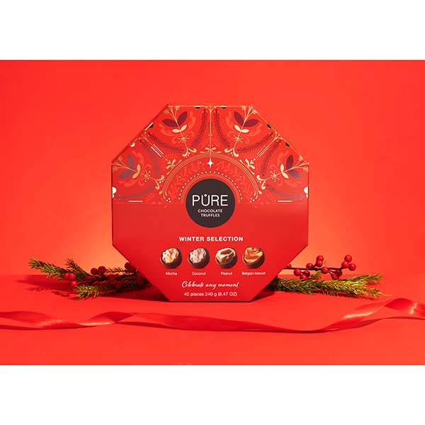 Asortiment de trufe in cutie cadou hexagonala Red 24