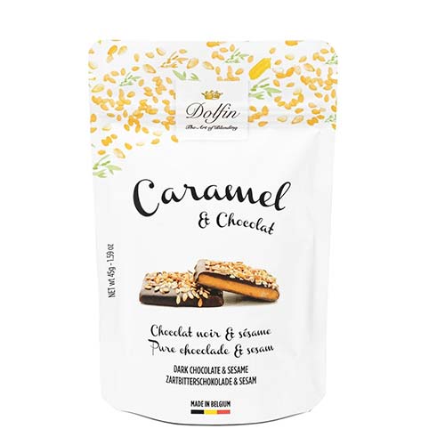 Caramele învelite în ciocolată neagră și susan 45g Dolfin Dolfin