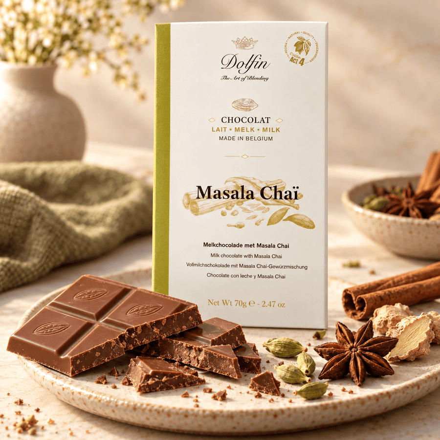 Tabletă de ciocolată cu lapte și Chai Masala 70g Dolfin Dolfin