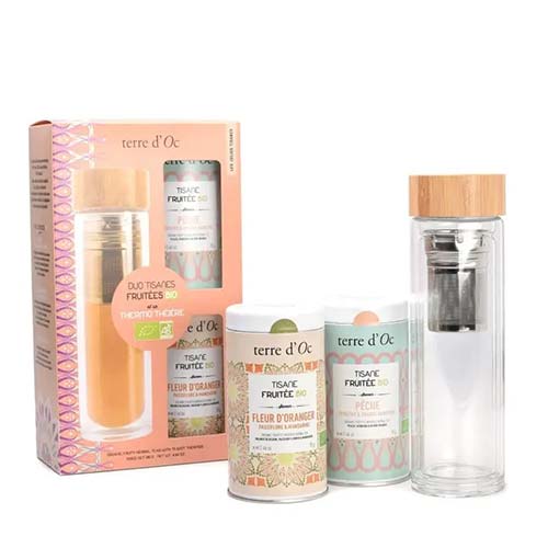 Set cadou 2 ceaiuri fructate + termos din sticlă cu pereți dubli Terre d'Oc Delicatessen