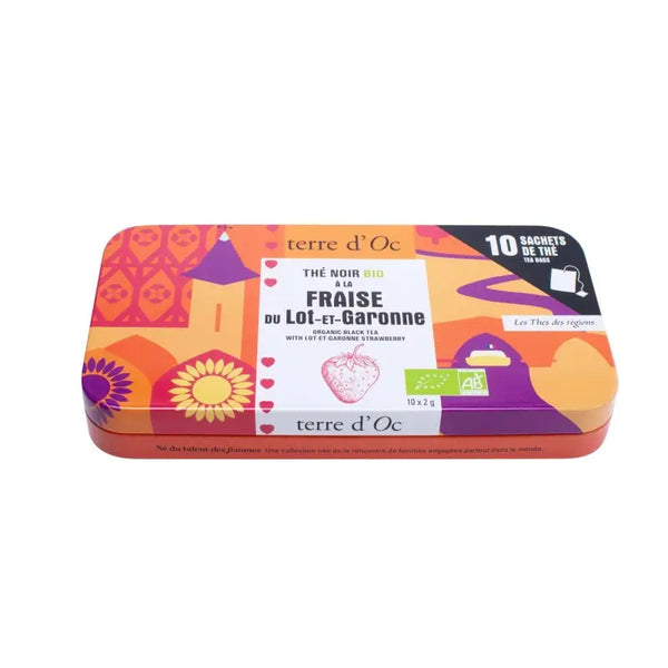 Ceai negru organic cu capsuni din Lot et Garonne - penar metalic cu 10 infuzii