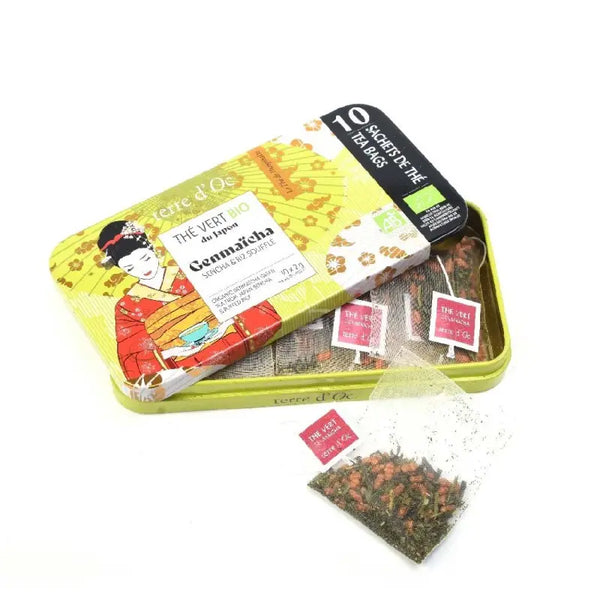 Ceai verde bio din orez Genmaicha Terre d'Oc - penar metalic cu 10 infuzii