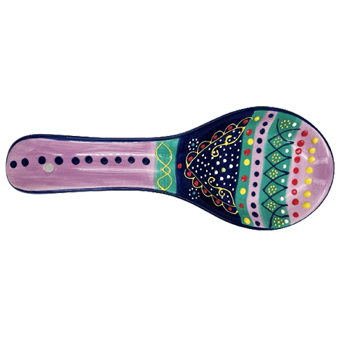 Suport pentru lingură din ceramică pictată manual roz cu verde Delicatessen