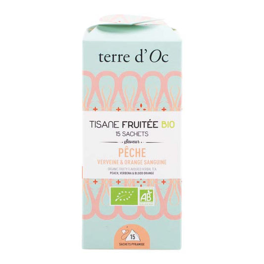 Ceai organic fructat cu piersică, verbină și portocală roșie 15 infuzii Terre d'Oc Delicatessen
