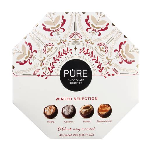Asortiment de trufe in cutie cadou hexagonala White 24 Pure Chocolate