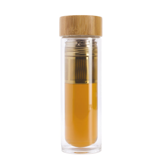 Termos din sticlă cu pereți dubli și infuzor metalic Terre d'Oc 330ml Delicatessen