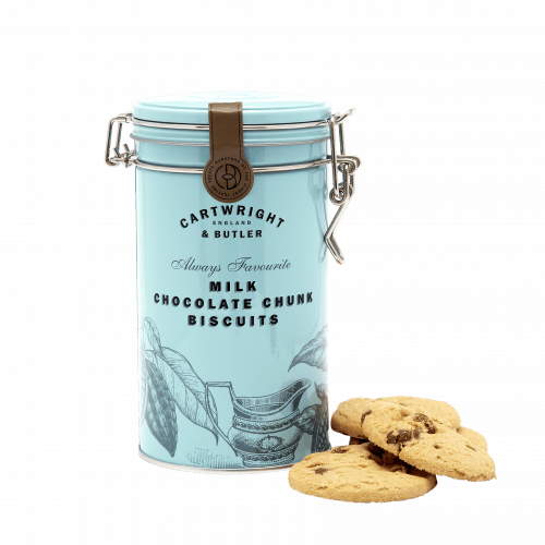 Biscuiti cu bucati de ciocolata cu lapte in cutie cadou 200g - Delicatessen Delicatessen Biscuiti