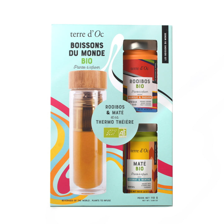 Set cadou 2 ceaiuri organice + termos din sticla cu pereti dubli Terre d'Oc 85g - Delicatessen Delicatessen Cadou