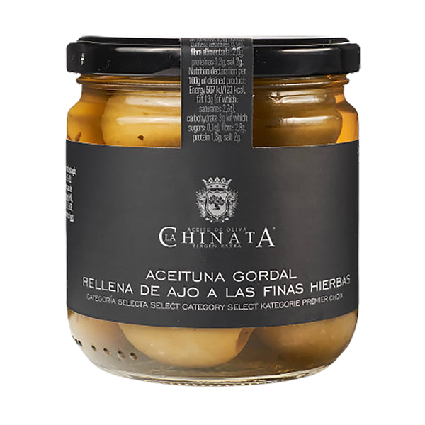 Masline Gordal cu usturoi si ierburi aromatice La Chinata 180g - Delicatessen Delicatessen Masline