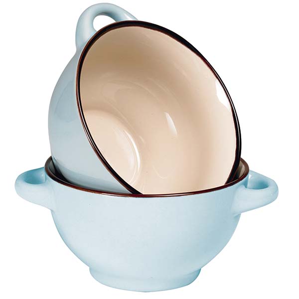 Bol ceramic bleu cu manere, aspect rustic 10,8/14,5xH6 cm - Delicatessen Delicatessen Ceramica