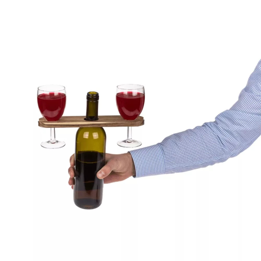 Servet vinuri cu suport pentru sticla si doua pahare