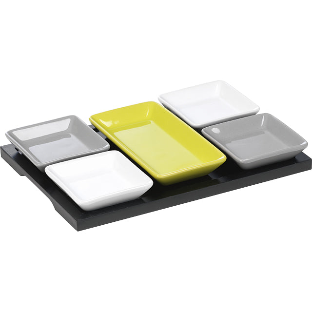 Set 5 boluri mici (verde anason, gri) pe tava din lemn 25.5 x 17.5 cm - Delicatessen Delicatessen Ceramica