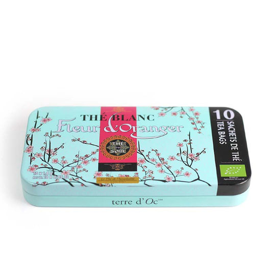 Ceai alb cu flori de portocal Terre d'Oc 14g - penar metalic cu 10 infuzii Terre d'Oc